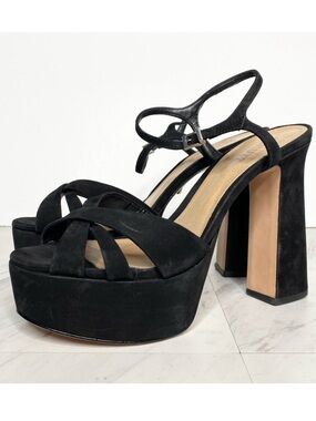 Schutz Black Nubuck Heeled Sandal 9 1/2 B